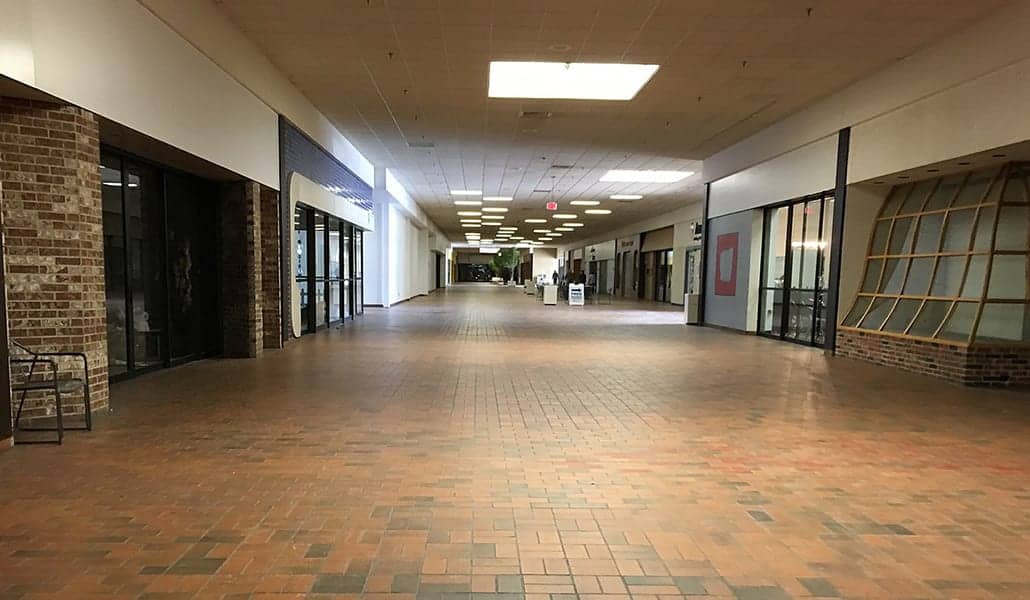 The interior of a vacant shopping mall